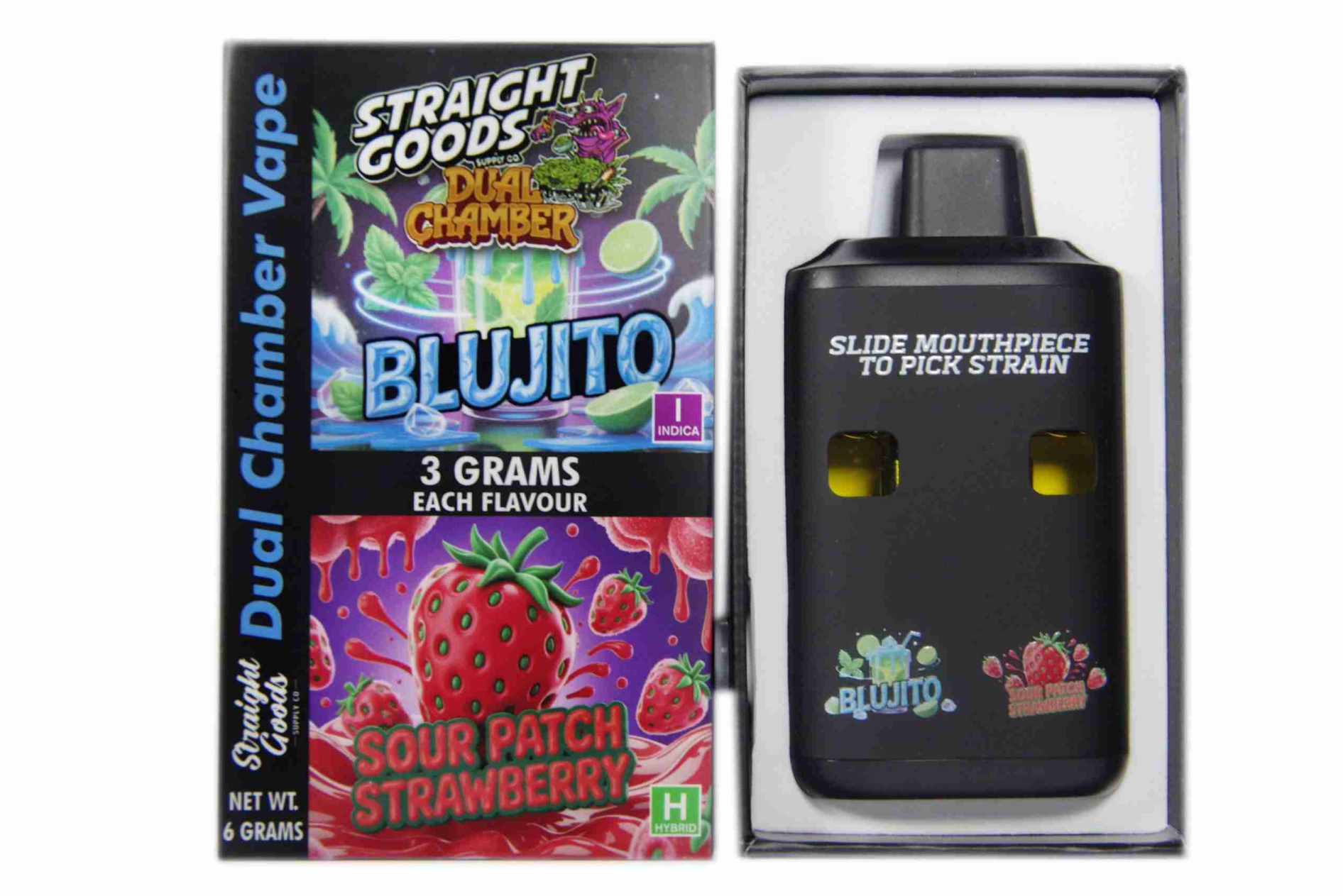 Straight Goods 6g Dual Chamber Vape – Blujito + Sour Patch Strawberry - Image 2